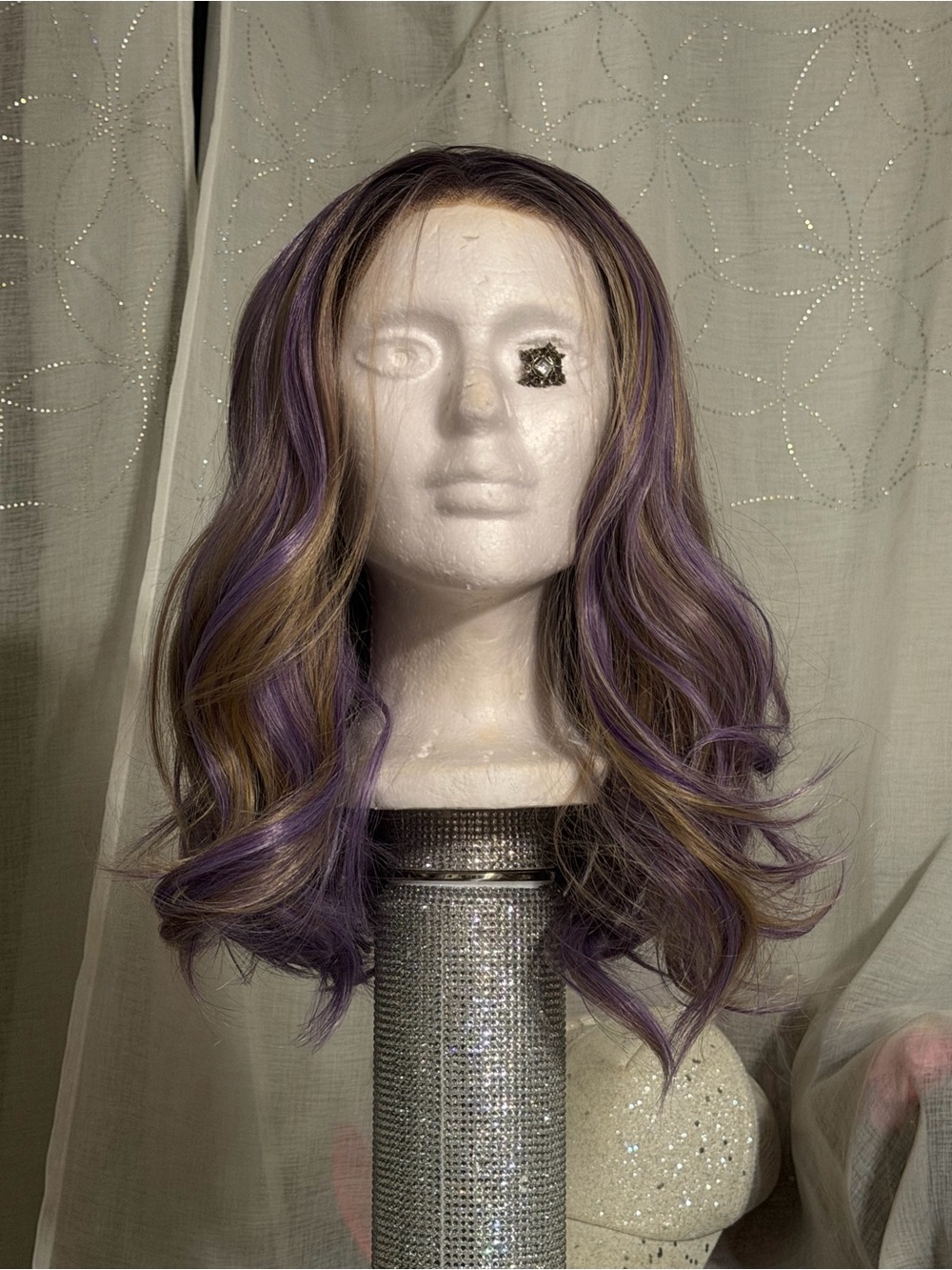 Chelsey Smith Crown-Petal Purple and Ashy Blonde short Wavy Lace front Wig